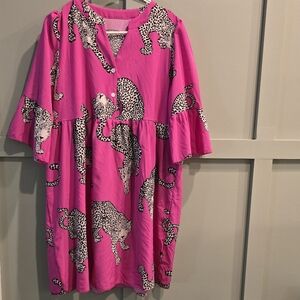 SHEIN Leopard Print Notched V-Neck Dress – Size XL